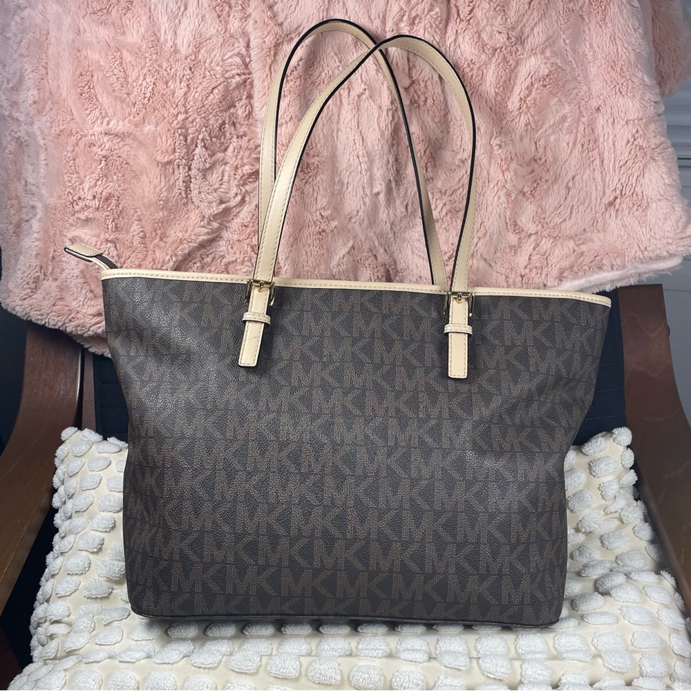 Michael Kors jet set travel tote bag Brown And Khaki SEE PHOTOS - Picture 2 of 16